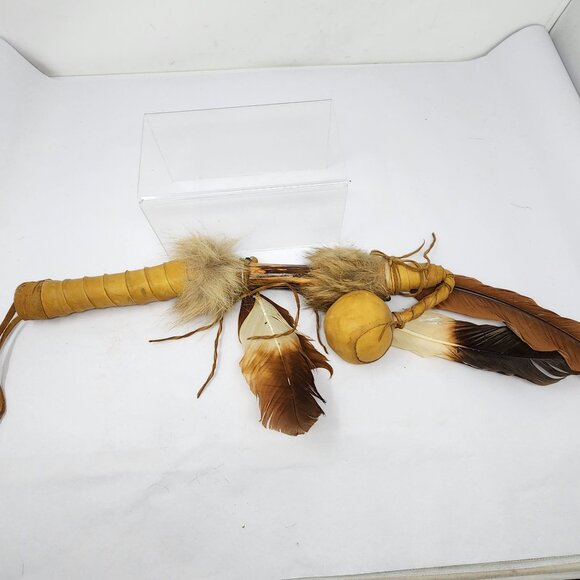 Native American Handmade 17" Bola Leather and Feather Accents AS IS Condition - Picture 7 of 12